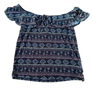 Y2K Geometric Off the Shoulder Baby Tee Women's Guess Top, Black & Red, Size S